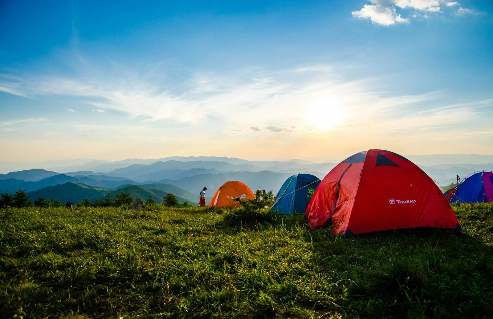 Campsite in the mountains at dawn