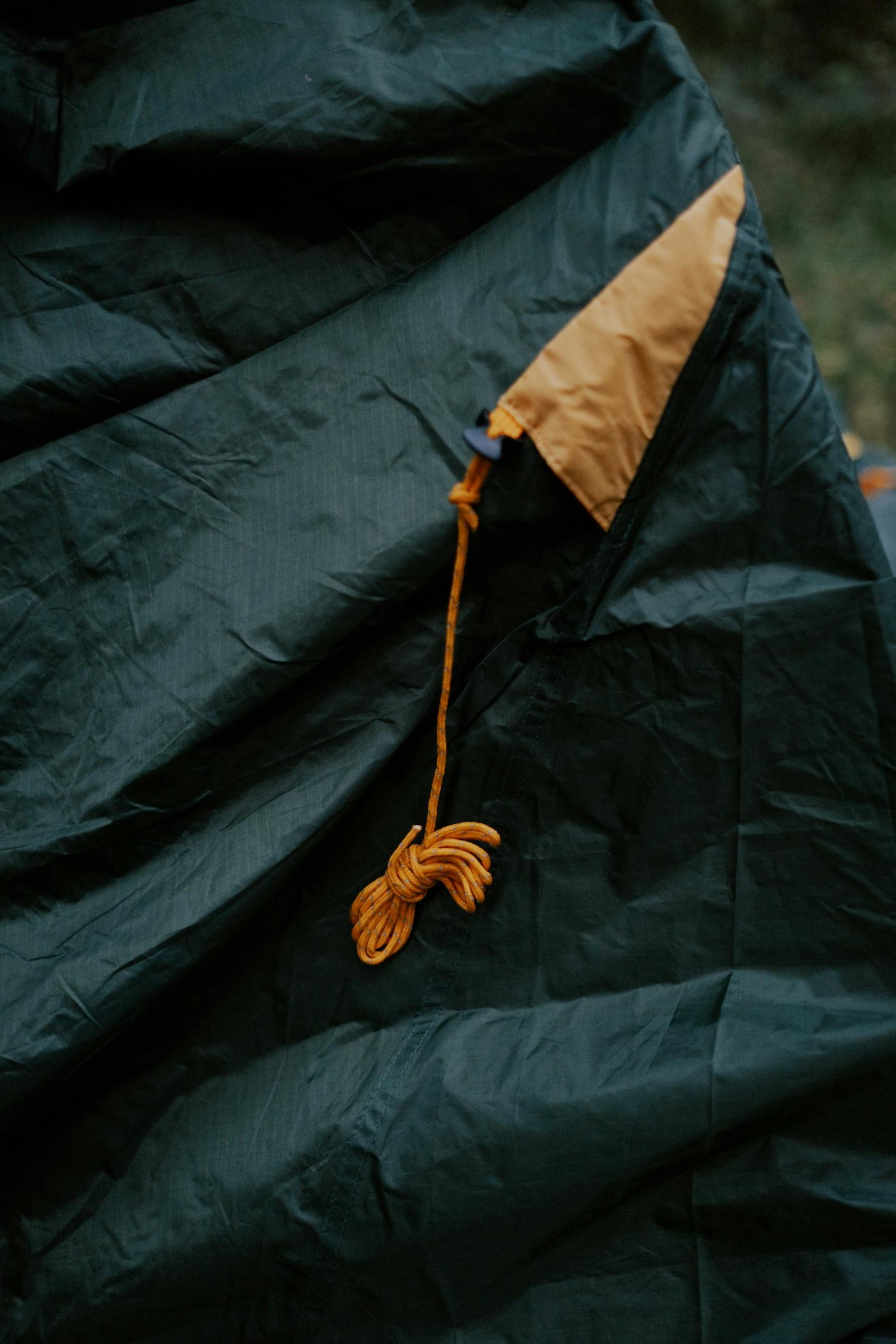 Close-up of tent fabric and knot detail